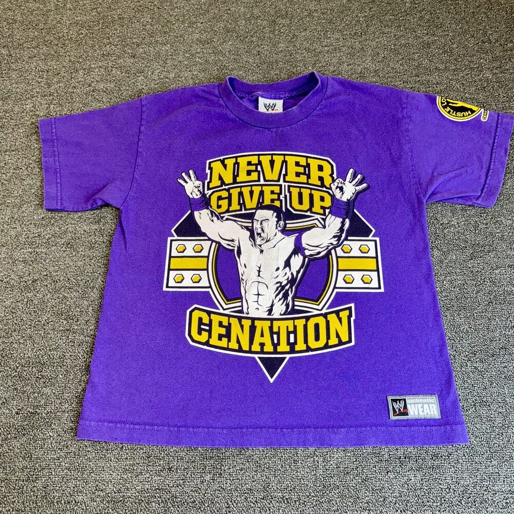 WWE John Cena Cenation Never Give Up Wrestling T Shirt Youth L Purple Graphic